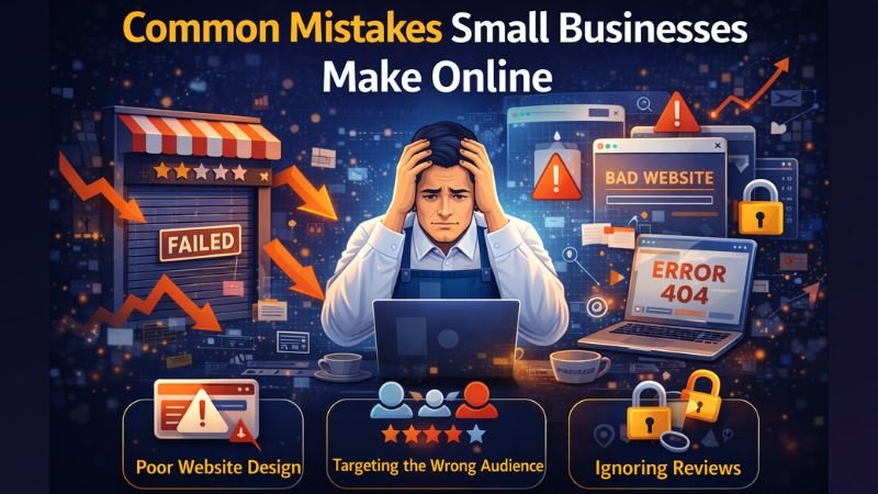 Common mistakes small businesses make online such as poor digital marketing strategy and weak online presence