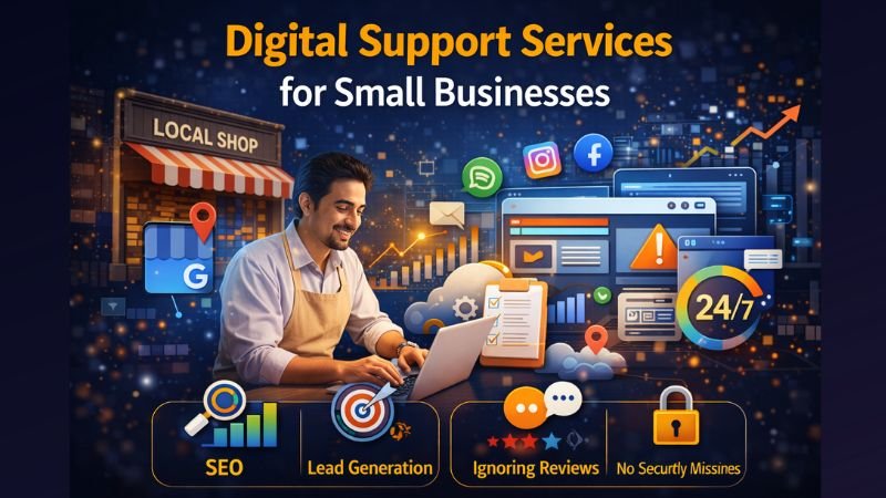 Digital support services for small businesses to improve online presence marketing and website management