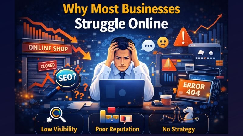 Reasons why many businesses fail or struggle online without proper digital marketing and online support